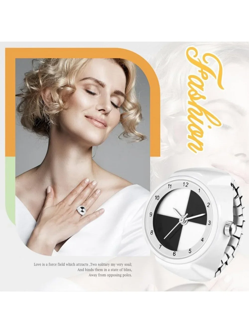 Unisex White Analog Quartz Stretchy Band Elastic Round Classic Finger Ring Watch